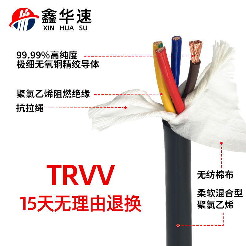 TRVV高柔性拖链电缆2 3 4 5 6 7 8 10芯防油耐折V多芯信号源护套
