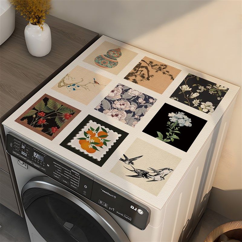 美式复古滚筒洗衣机盖垫防水防晒台面保护垫家用冰箱顶部防尘盖布