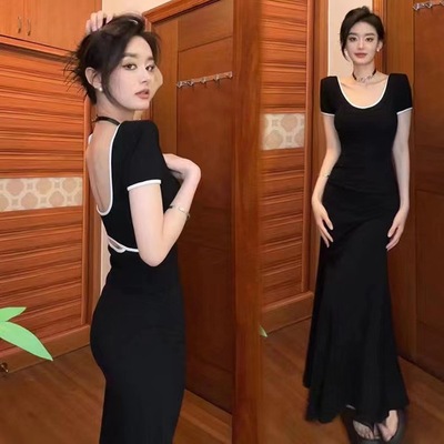 赫本风气质露背连衣裙女