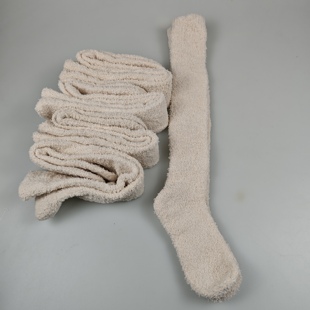 5双珊瑚绒小腿袜女冬季 加厚加绒不掉毛保暖长筒袜米白色及膝高筒