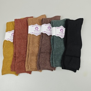 5双纯棉粗线堆堆袜女双针纯色高筒松口不勒腿时尚 百搭秋冬粗线袜
