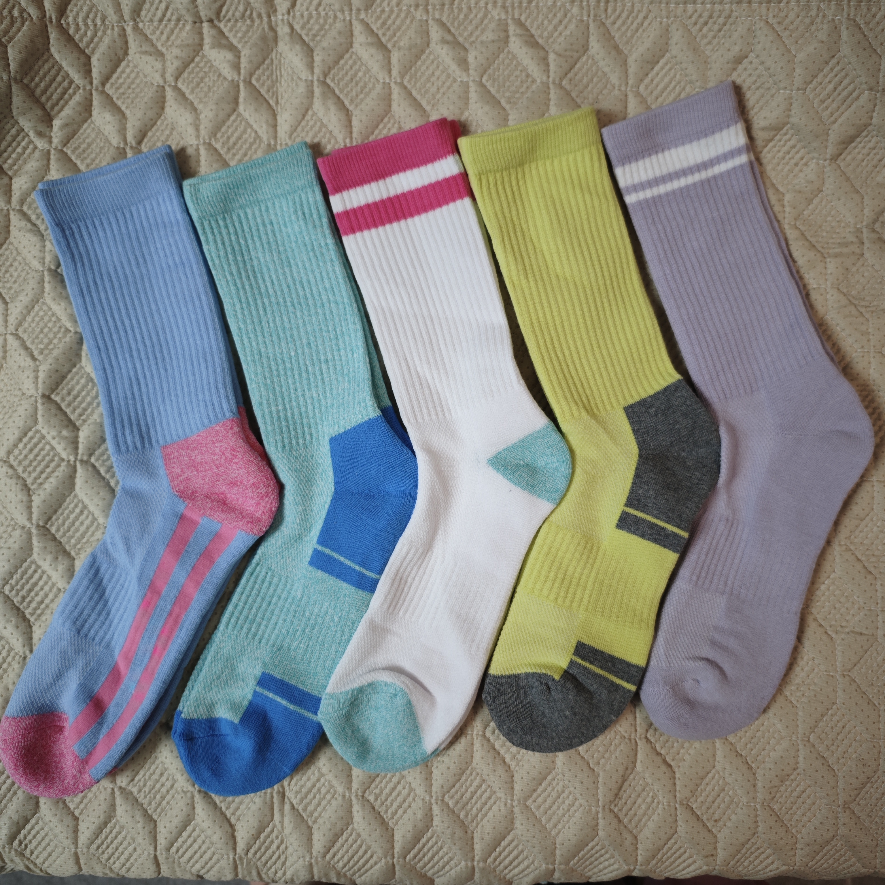 5双大码女毛巾底运动袜纯棉中高筒网眼吸汗防臭透气外贸原单