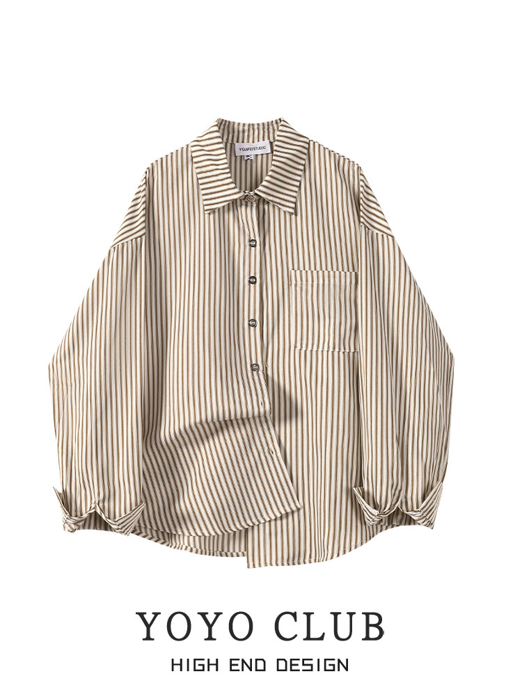 YOYO CLUB 대형 하이 엔드 스트라이프 긴팔 셔츠 가을 레이어드 조끼 조끼 여성을위한 대학 스타일 정장