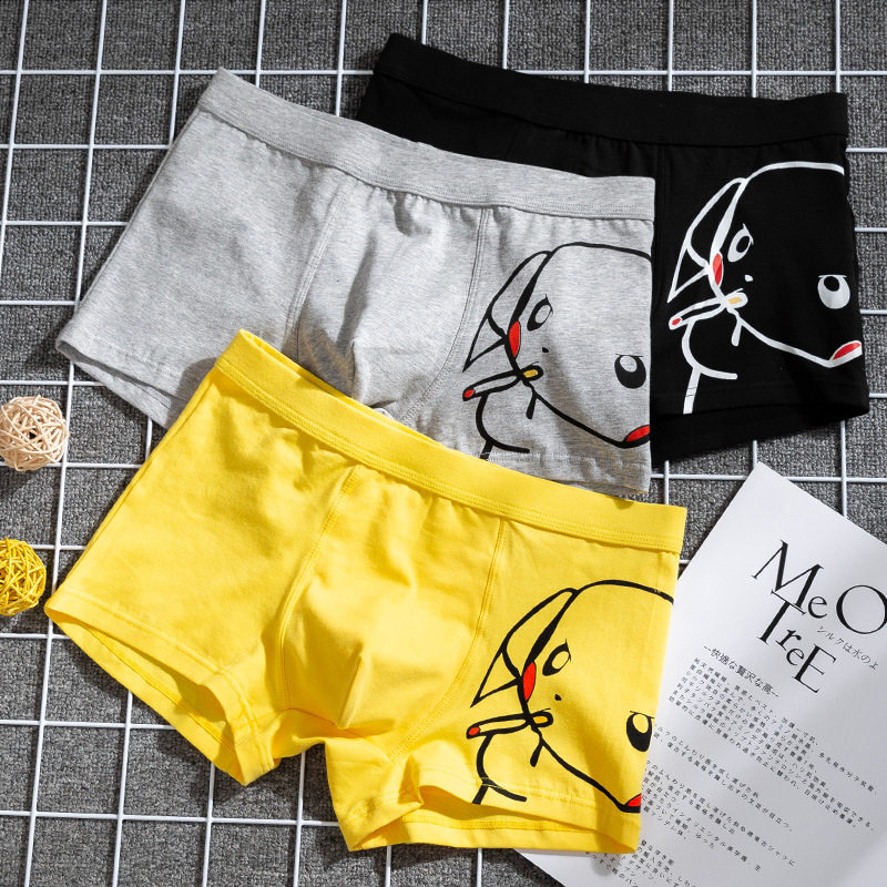 因尼露纯棉内裤男夏季透气平角裤个性皮卡丘抽烟潮流学生四角裤衩