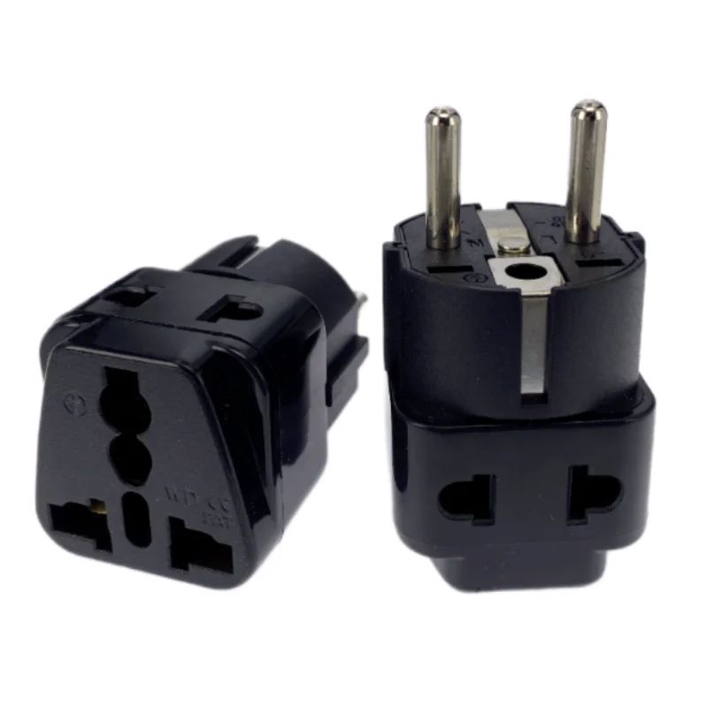 Adaptador de enchufe de viaje tipo E/F, 2 en 1, Blanco, Negr