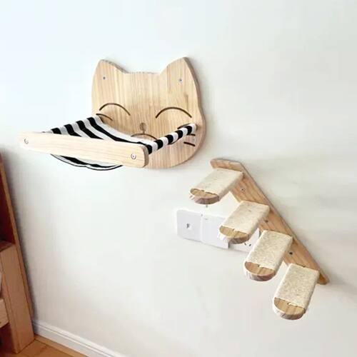 Wall Mounted Cat Escalada Set, Rede e Passos, Quatro Camadas