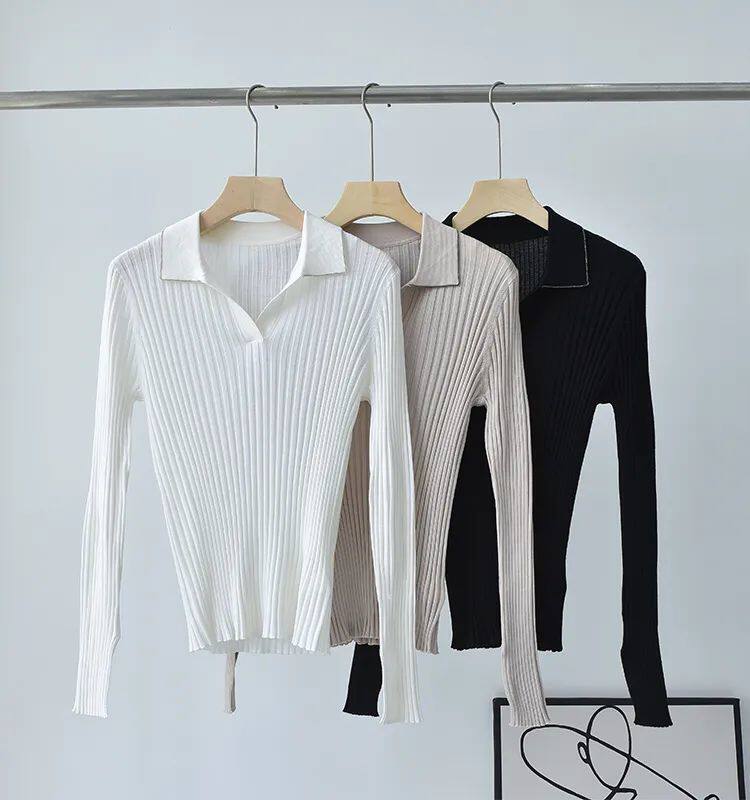 Nizaiga-Suéter feminino de l? listrada manga comprida, fino