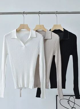 Nizaiga-Suéter feminino de l? listrada manga comprida, fino