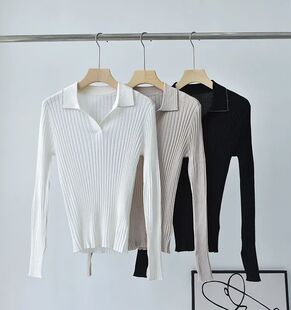 Nizaiga-Suéter feminino de l? listrada manga comprida, fino