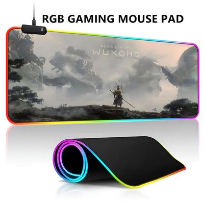 Tapete de mouse wukong mito preto, luz led rgb, mousepad par