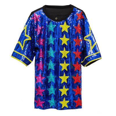 Gaze emendado Eslas Lantejoulas T-shirts Oversized Padr?o Ge