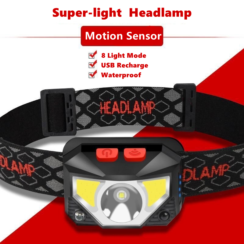 Farol LED poderoso para camping e pesca, farol de 8 modos, l