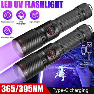 Linterna LED UV de 365nm/395nm, luz negra ultravioleta con Z