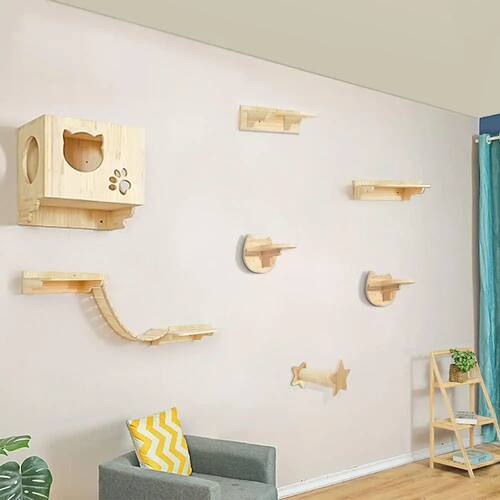 Wall Mounted Wooden Scratching Post, Escalada Cat Shelves, C