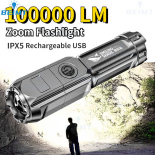 Poderosa lanterna LED impermeável, carregamento USB, tátic