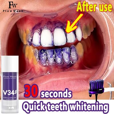Pasta de dente roxa FlowWeek V34, clareamento dos dentes V34