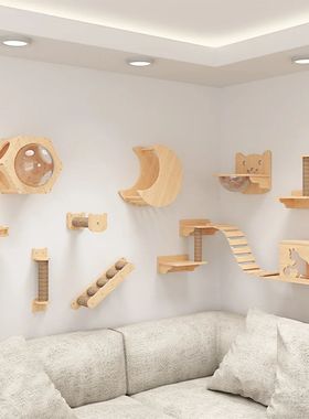 Parede montada sólida gato madeira escalada frame com sisal
