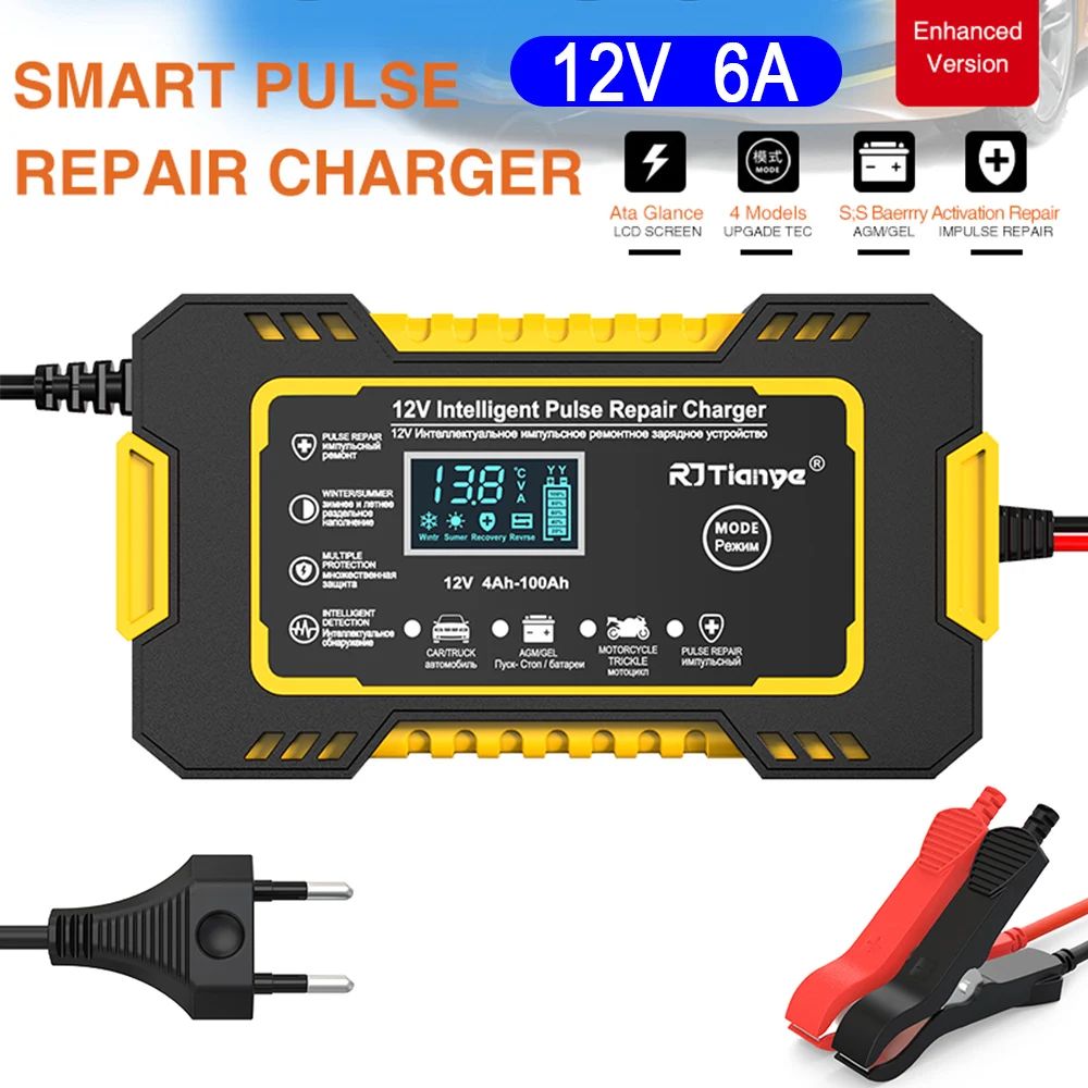 Cargador de batería de coche de 12V y 6A, reparación de pu