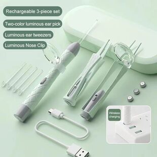 Set LED Luminous Spoon Cleaning Tweezers Removal Ear Wax