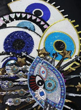 1 p?s lantejoulas m?o olho diy roupas adesivos costurar em b