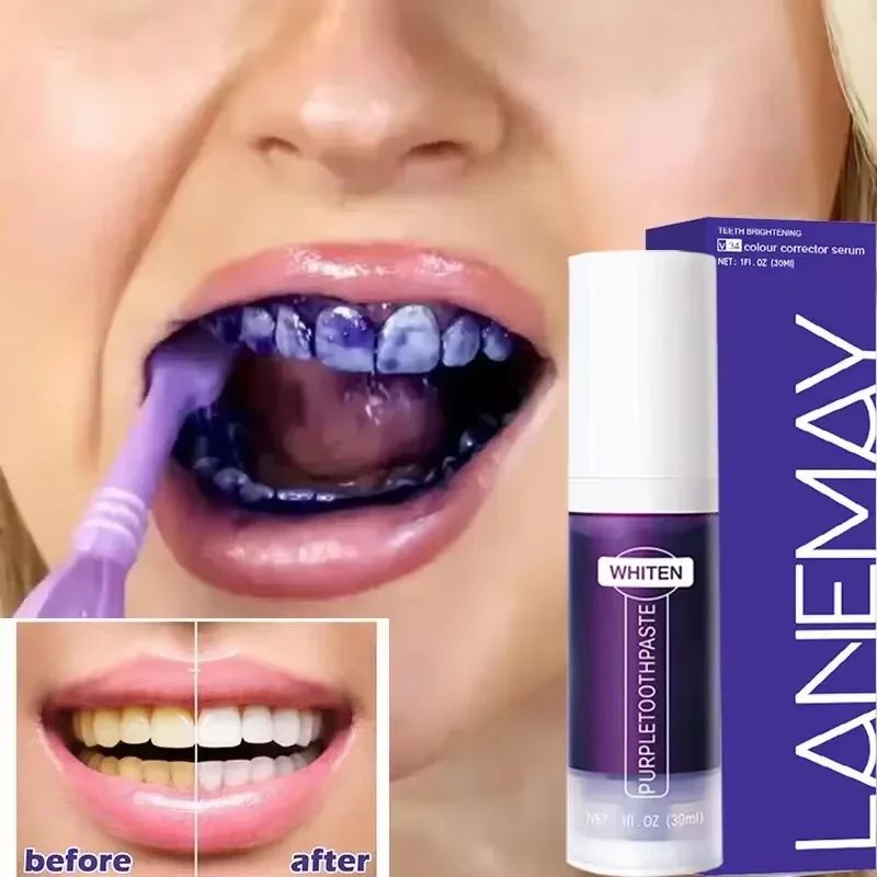 V34 Purple Teeth Whitening Toothpaste Remove Plaque Stains C