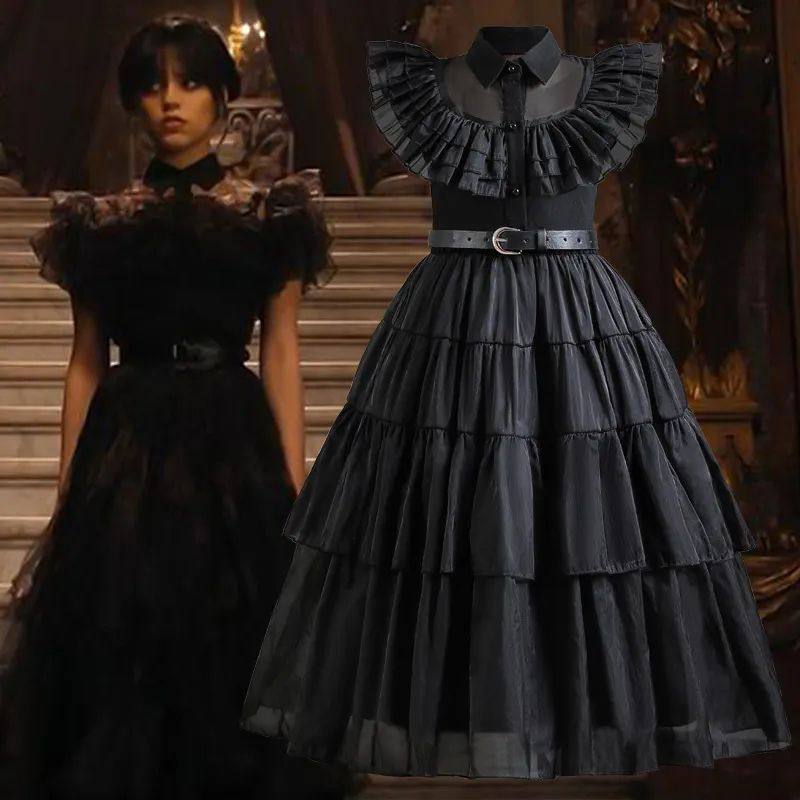 Sexta-feira-saia recortada com renda para meninas, traje de