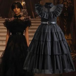 Sexta-feira-saia recortada com renda para meninas, traje de