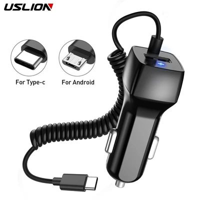 USLION-cargador de coche con Cable USB Micro USB tipo C, car