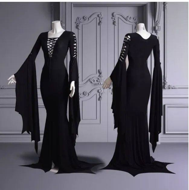 Medieval Vampire Black Lace Up Gown para Mulheres, Sexy Hall