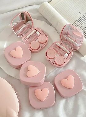 1 caixa feminina cor cora??o caso de lentes de contato com e