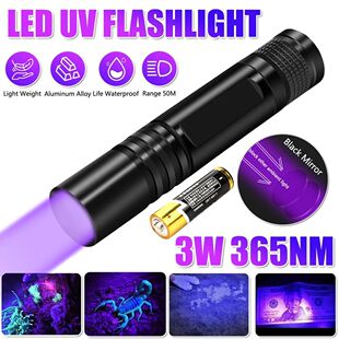 Mini linterna UV de mano, luz negra de 3W, 365nm, lámpara u