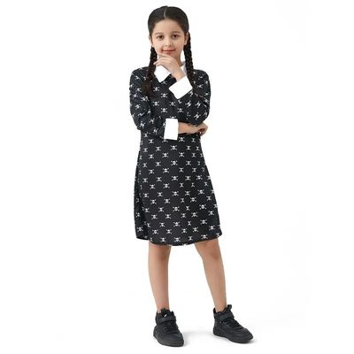 Vestido preto com peruca infantil, uniforme escolar de adult