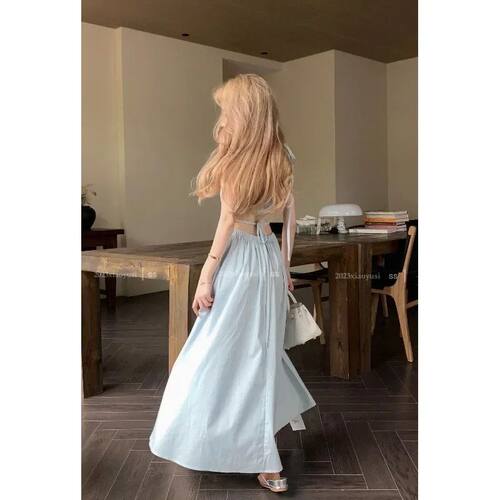 Vestido feminino sem encosto francês sem mangas com gola az