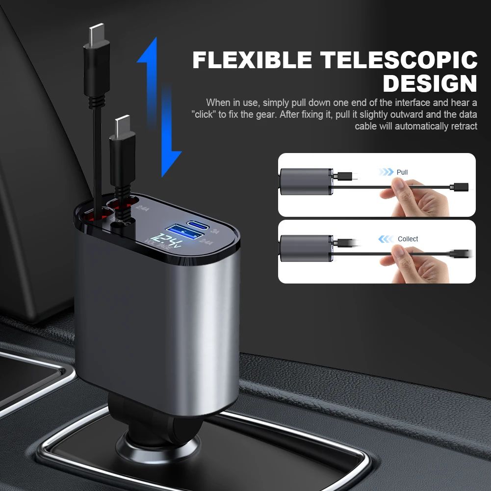 Cargador rápido retráctil Flexible para coche, adaptador d