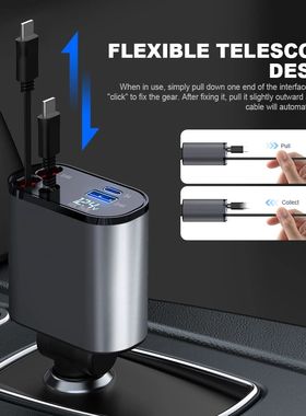 Cargador rápido retráctil Flexible para coche, adaptador d