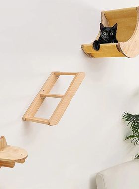 Wall Mounted Pine Wood Cat Escalada Prateleiras, Rede, Escad