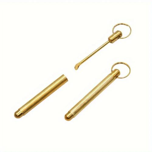 5pcs Golden Folding Ear Spoon Keychain - Portable Metal Ear
