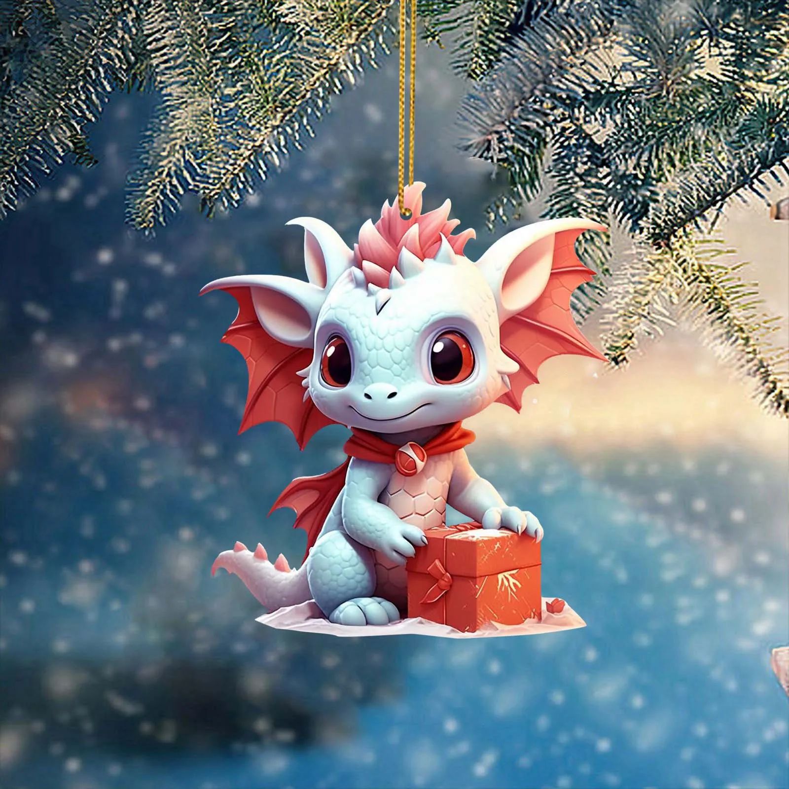 Christmas Tree Decoration, Acrylic Cute Dragon Statue, Xmas