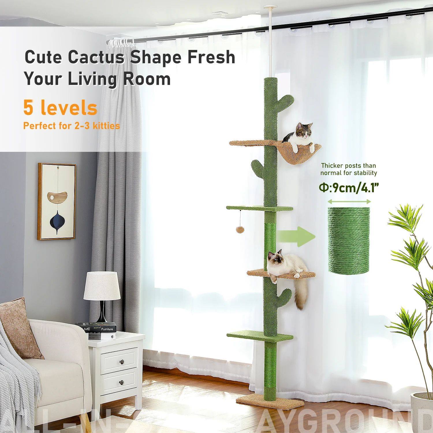 Ajustável 239-275cm altura cactus cat tree riscar post gato