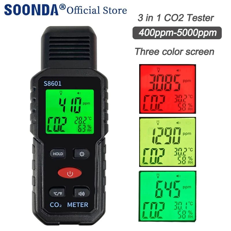 Monitor de calidad del aire 3 en 1, medidor de CO2 portátil