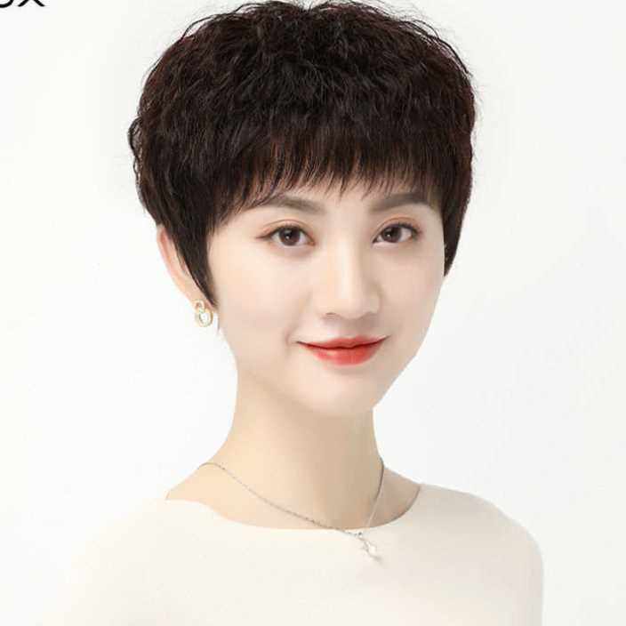 假发套真发女全头短发玉米烫卷妈妈中老年高档全头套式自然50岁