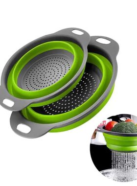 Single Pc Kitchen Travel Colander - Green Silicone Collapsib
