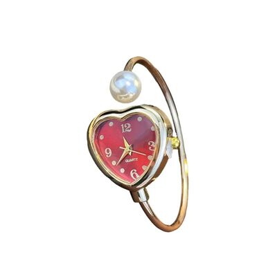 Creative Heart-shaped Dial Pearl Watch Adjustable Open Desig