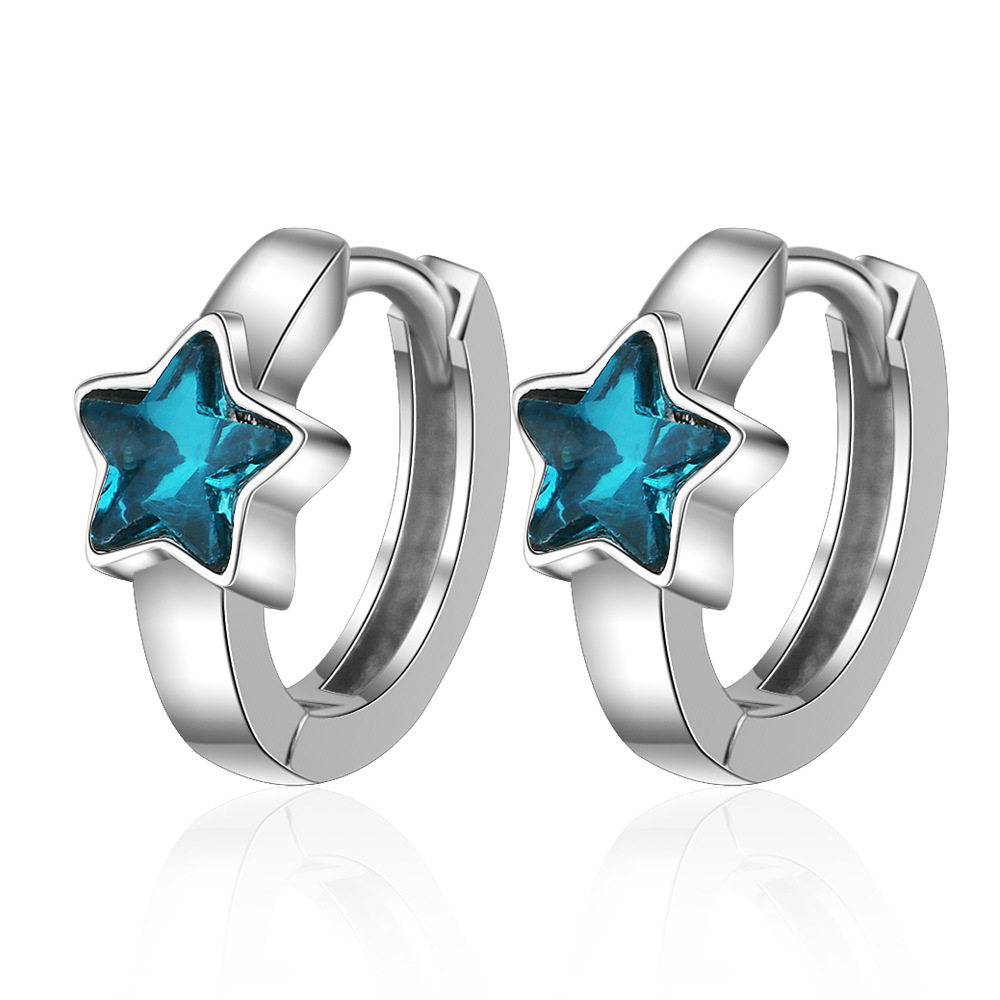 new 925 sterling silver blue crystal hoop earrings stars des