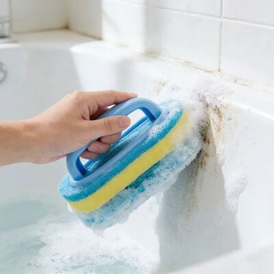 2PCS Household Cleaning Sponge Brush with Handle, Thick Scru