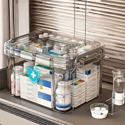 storage box Home plastic first aid box with handle Transpare