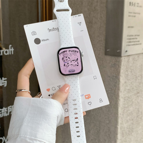 反扣波点硅胶苹果手表表带适用Applewatchs12腕带新款9/7/se2女款