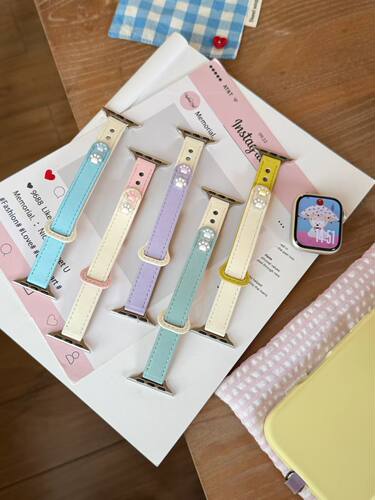 适用ApplewatchS11表带可爱苹果手表S10皮质iWatch猫爪双扣女腕带