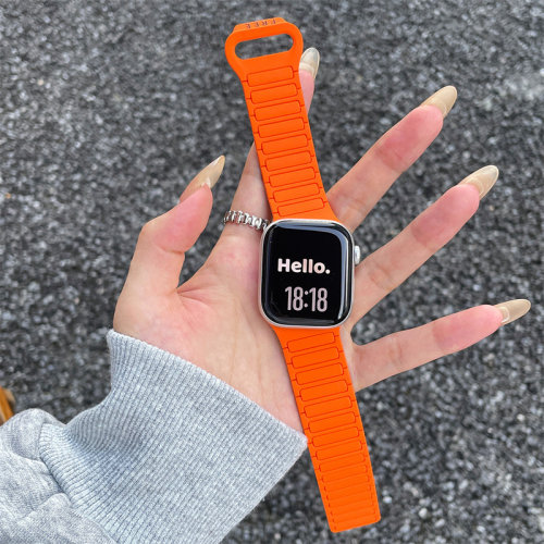 适用iWatchS12创意高级斜切硅胶反扣表带苹果s10S987se运动Ultra3