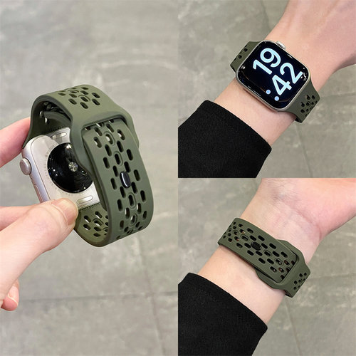 适用iwatch10表带s11苹果S9手表applewatch硅胶S10男新款腕带透气